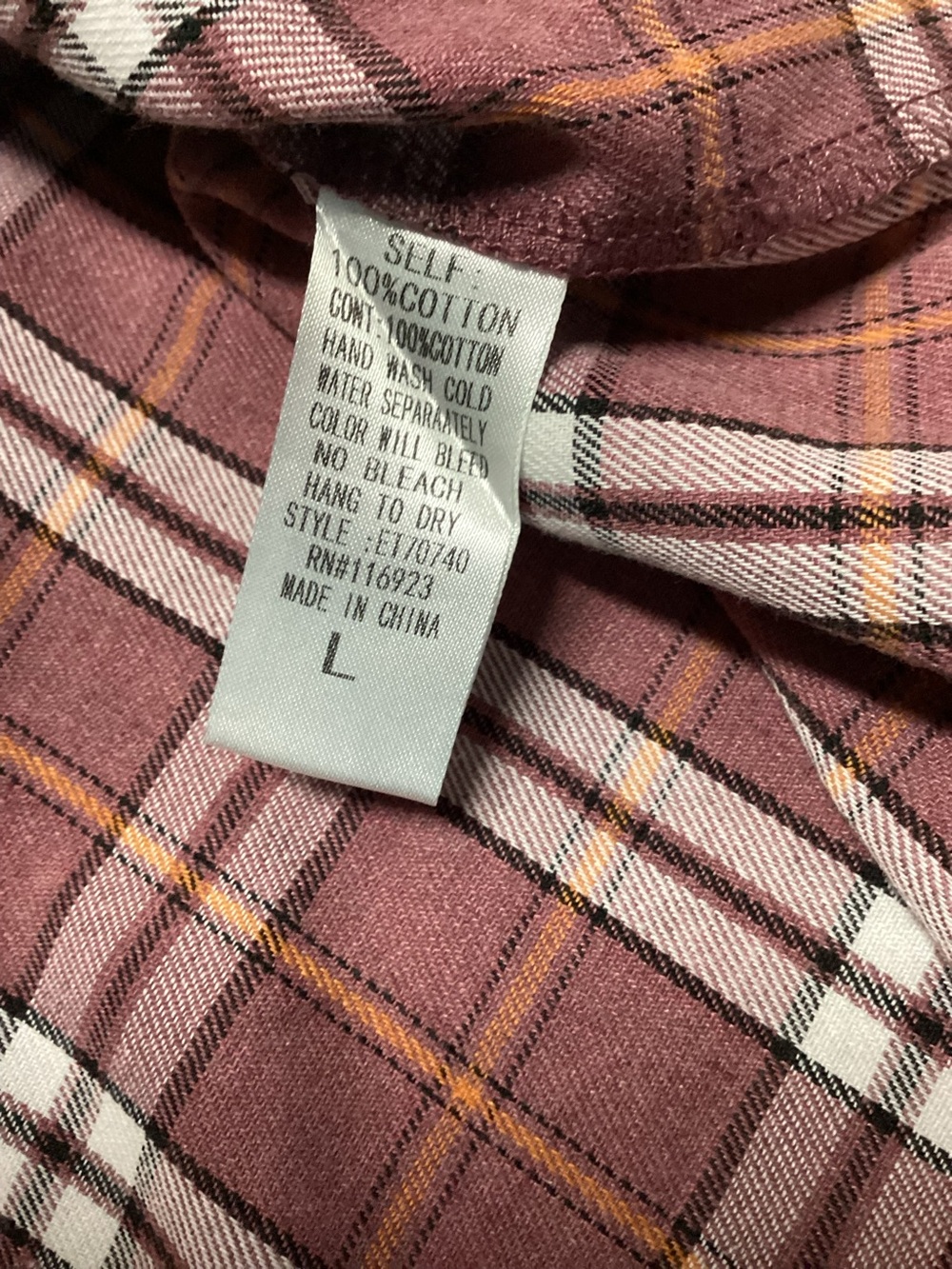 Easel Cotton corduroy mineral washed mixed burgundy tan plaid shacket size Larg - Picture 6 of 9
